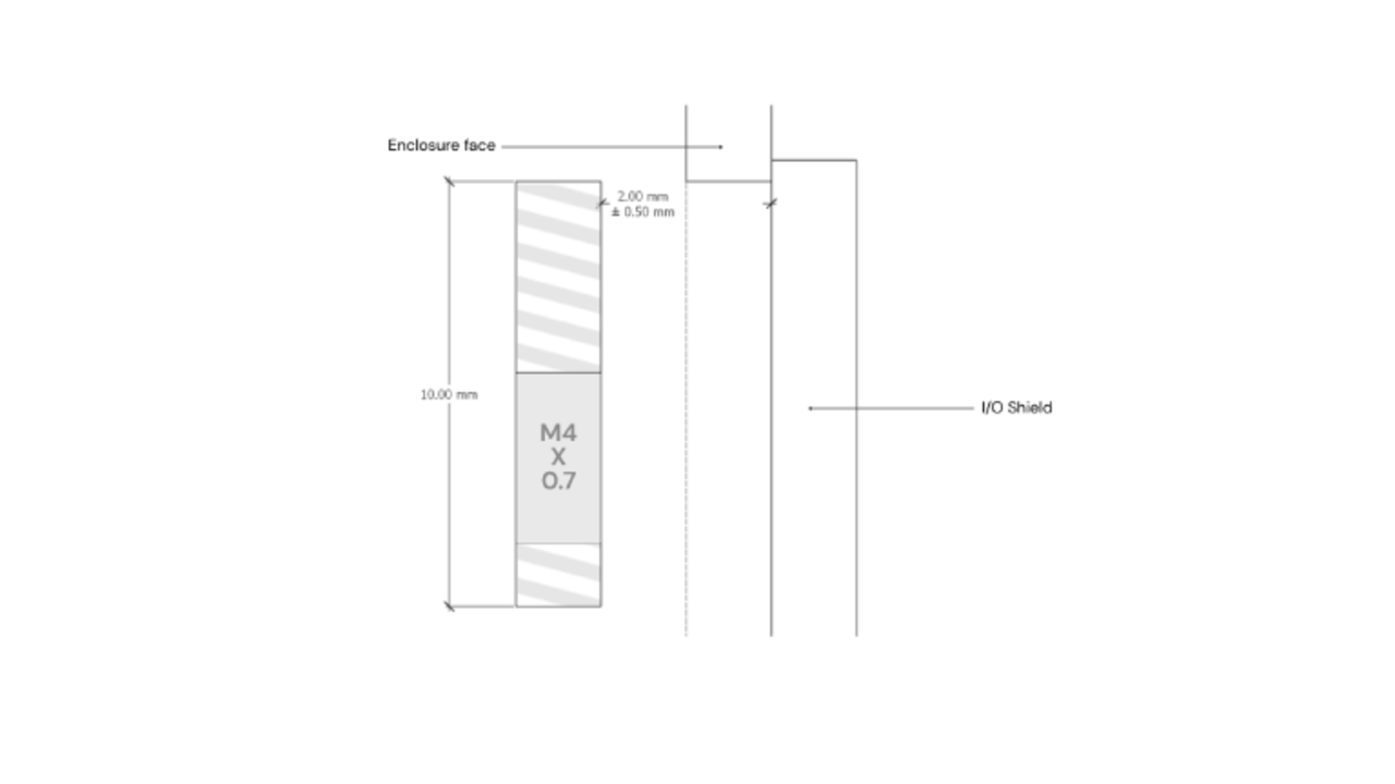 OpenSFF rear I/O shield M4 threaded retention structure