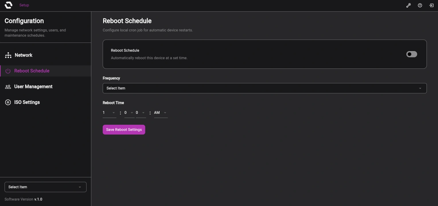 OpenSFF management interface platform admin Reboot Schedule settings