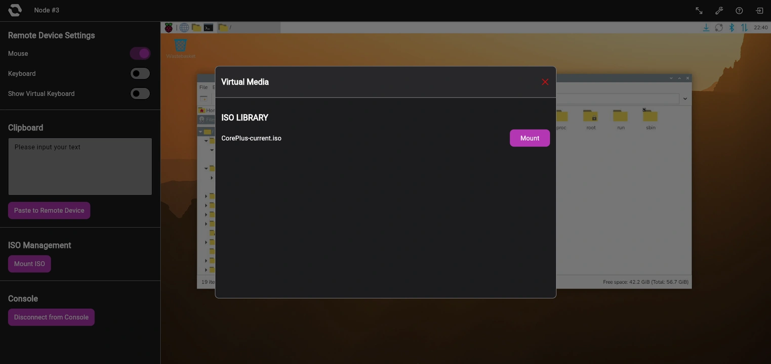 OpenSFF management interface KVM Screen ISO mounting
