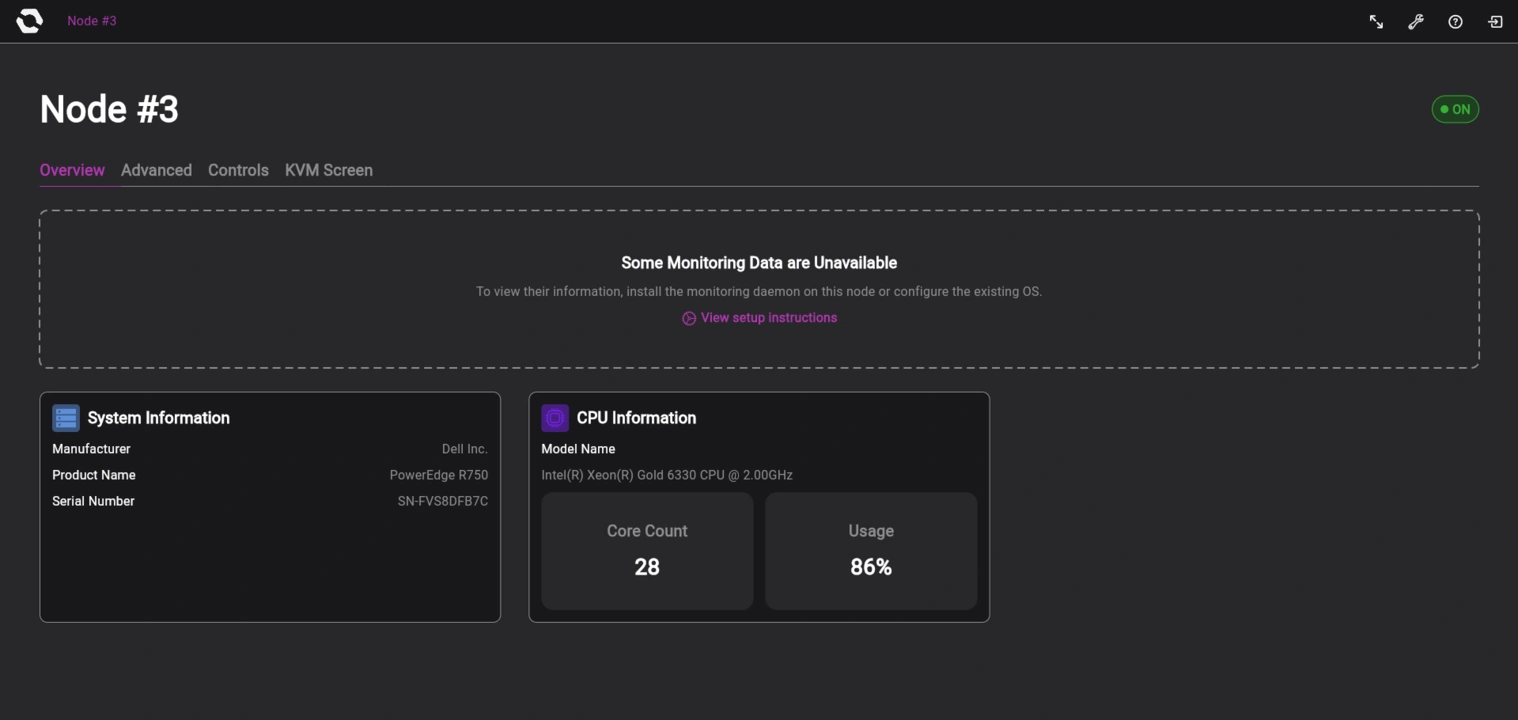 OpenSFF management interface Node page Overview